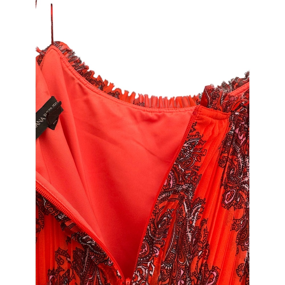 Banana Republic Red Paisley Midi Dress Chiffon Spaghetti Straps Mini Ruffle Sz10 - Picture 14 of 16